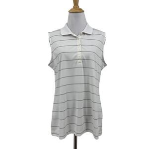 Nike Golf Shirt Womens Large White Black Stripe Sleeveless Tour Performance Polo